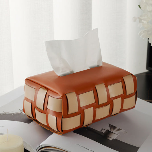 Luxury Leather Woven Tissue Box Cover - Diamond Pattern, Waterproof, for Living Room, Car & Bathroom
