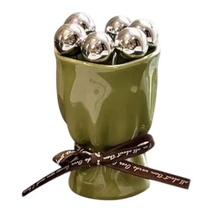 Ceramic Fruit Fork Bouquet Holder - Elegant Kitchen & Dessert Table Organizer with Floral Design, Durable Eco-Friendly Material