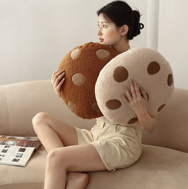 Chocolate Chip Cookie Pillow - Comfy Round Cushion for Sofa/Bed Decor | Soft Polyester & PP Cotton | Cute Cartoon Design