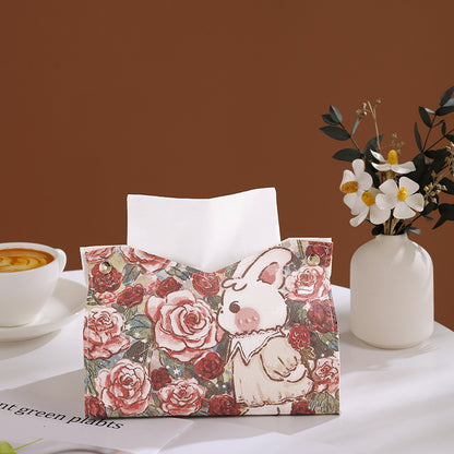 Luxury Cute Cartoon Rabbit Tissue Box Cover - Waterproof Leather Holder for Home, Car, Bathroom Decor
