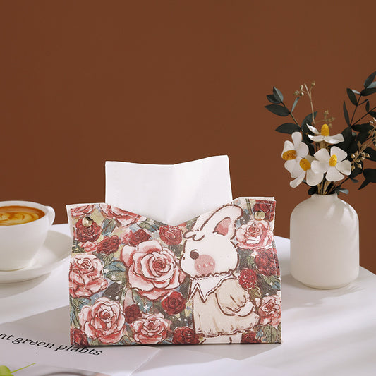 Luxury Cute Cartoon Rabbit Tissue Box Cover - Waterproof Leather Holder for Home, Car, Bathroom Decor