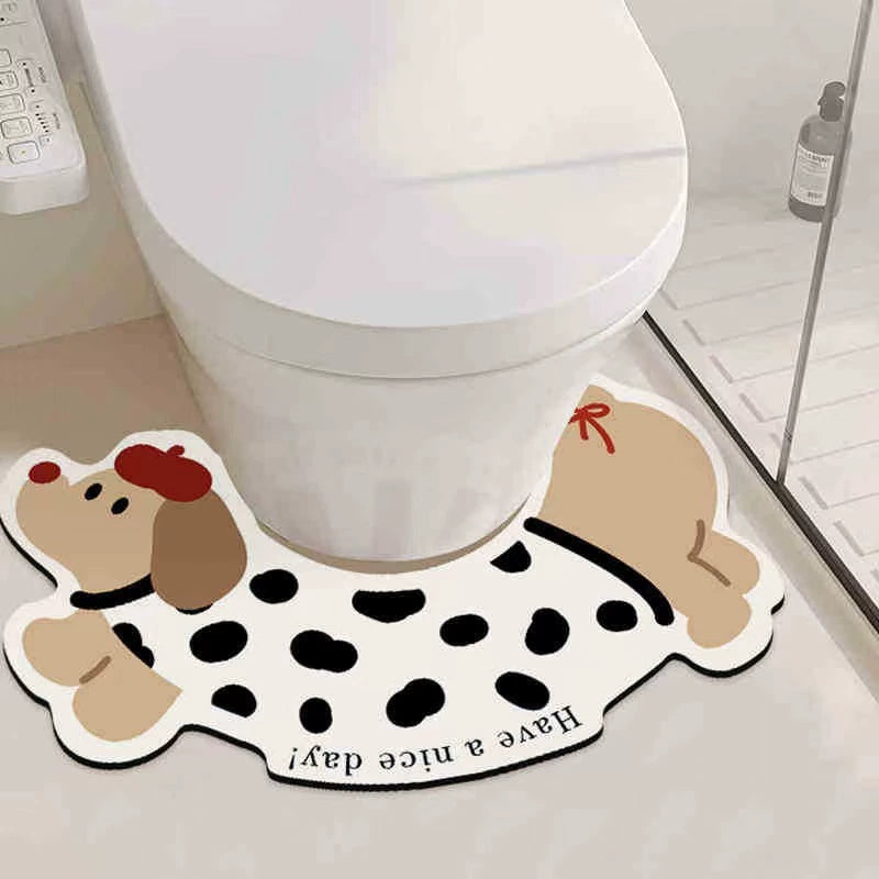 Cute Dachshund Bathroom U-Shaped Diatom Mud Mat - Non-Slip Absorbent Floor Mat for Toilet/Shower, Pet-Friendly Anti-Splash Urine Guard