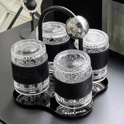 Premium Cream Style Luxury Drinkware Set - Lead-Free Glass Cups with Acrylic Tray, Modern Home Entertaining Essentials