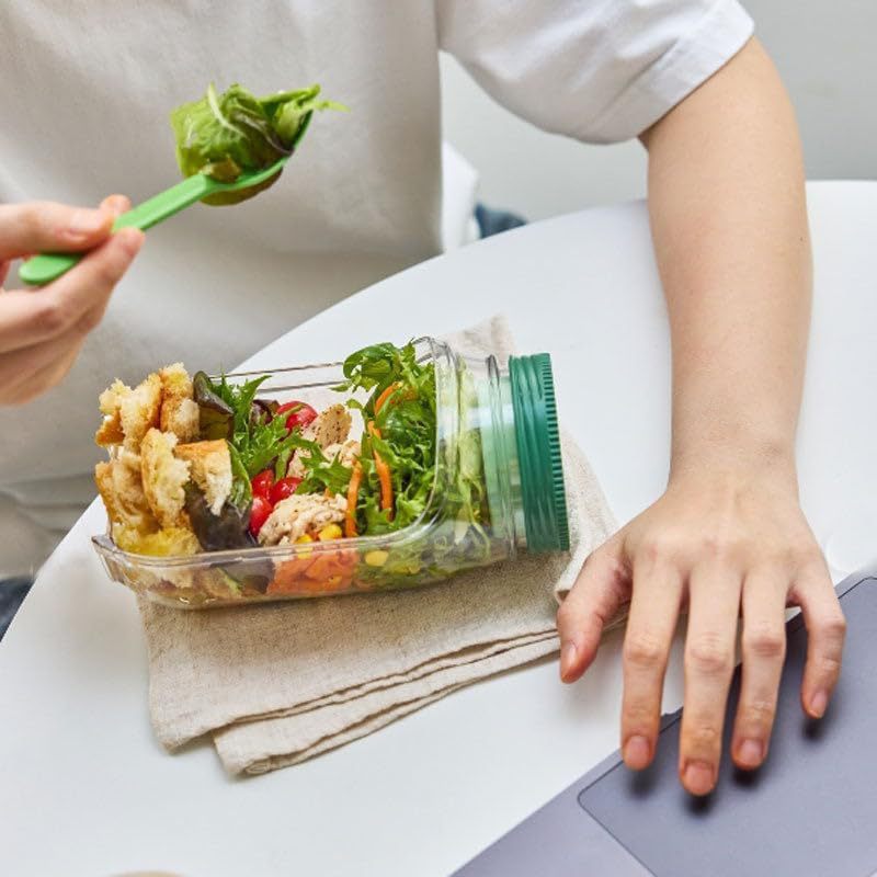 Salad Pod Mason Jar with Side Open – Reusable Leakproof Lunch Container with Dressing Cup & Forks, Lid‑to‑Bowl Design for Meal Prep (2 Pack)