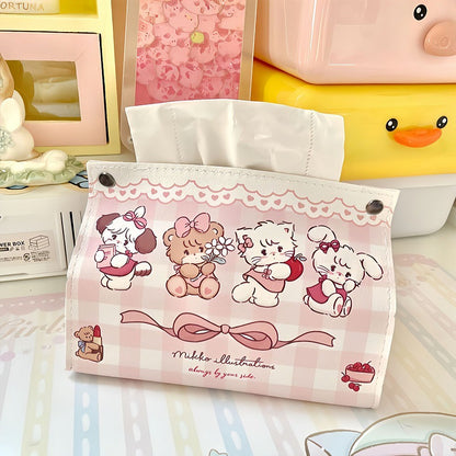 Luxury Cute Cartoon Rabbit Tissue Box Cover - Waterproof Leather Holder for Home, Car, Bathroom Decor