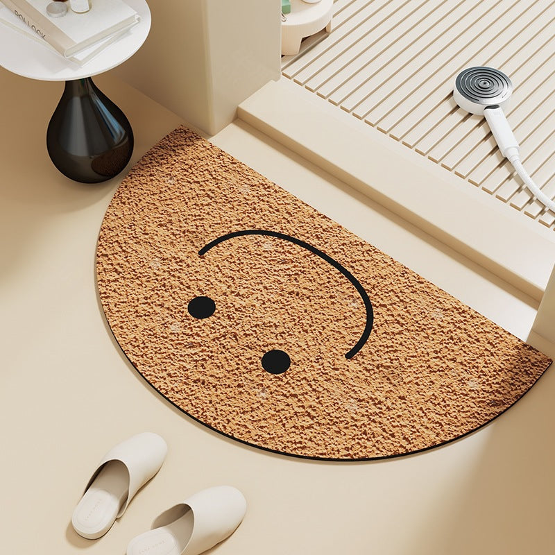 Cartoon Print Semi-Circle Bath Mat - Super Absorbent Algae Silica, Anti-Slip & Easy Clean | Kids-Friendly Bathroom Rug for Humid Climates