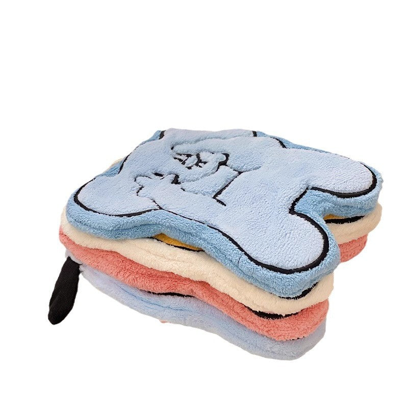 Cute Cartoon Puppy Coral Fleece Hand Towel - Super Absorbent, Anti-Odor Hanging Handkerchief for Kitchen & Bathroom