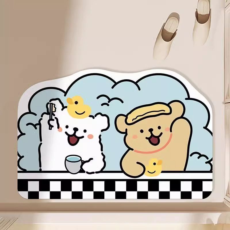 Cute Cartoon Puppy Algae Mud Mat - Super Absorbent Tech Fabric Bathroom Rug | Non-Slip, Fast-Drying, Stain-Resistant
