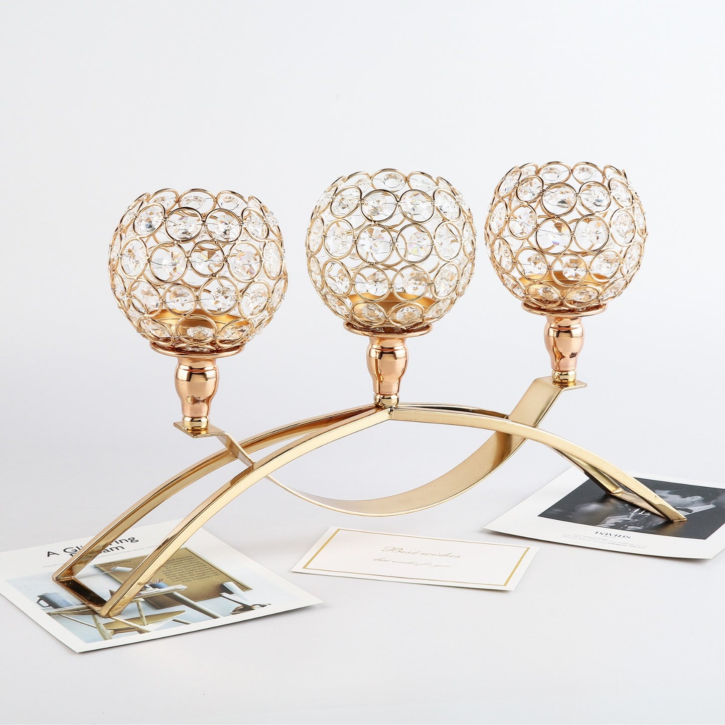 European Crystal Candelabra - Elegant Metal Table Decor For Festivals, Weddings & Romantic Dinners