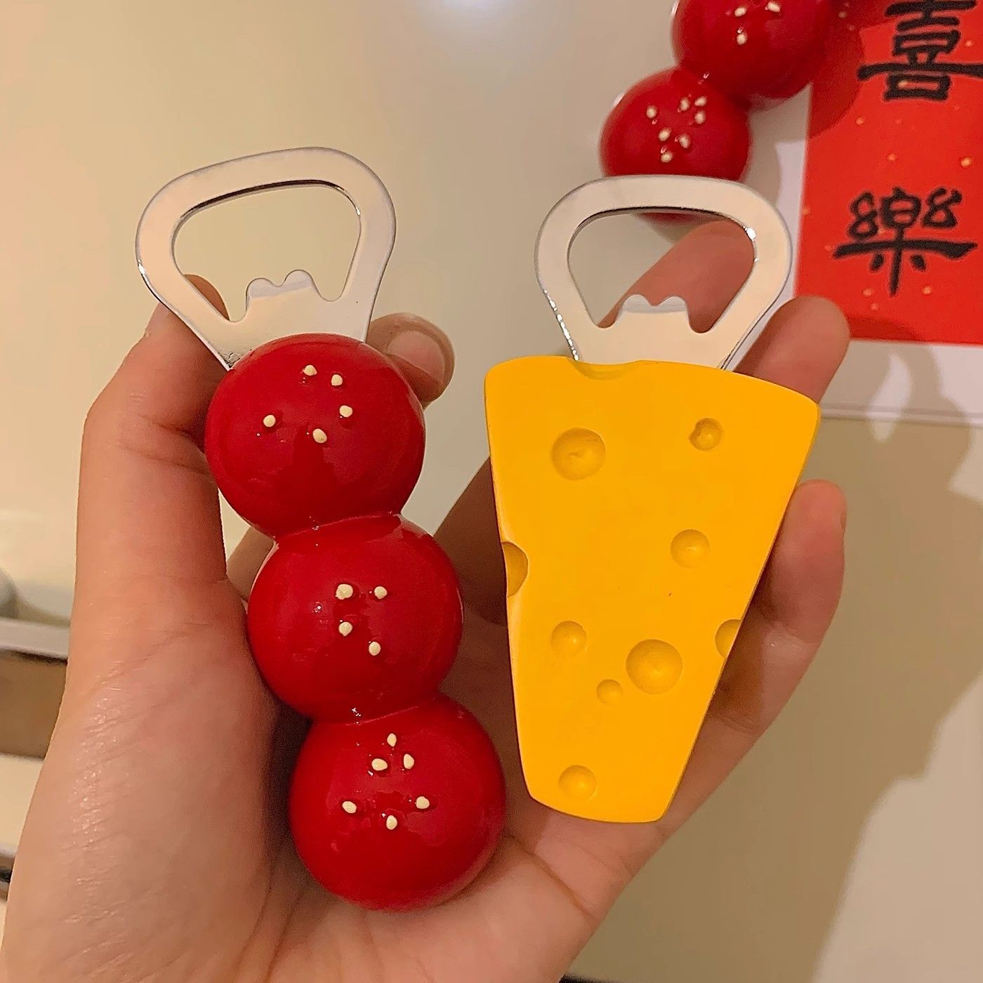 Playful Fridge Magnet Bottle Opener - Cute Candy Hawthorn & Cheese Design (Stainless Steel)