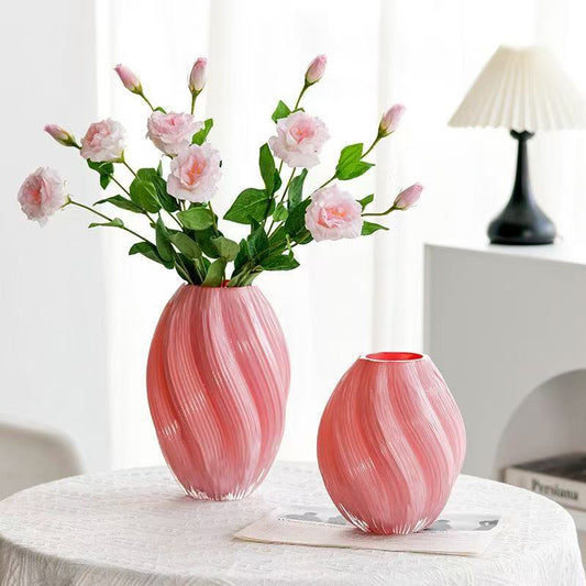 Scandinavian Malt Glass Vase - Modern Lead-Free Glass Flower Vase for Fresh & Dried Blooms, Living Room Tabletop Decor