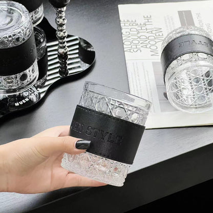 Premium Cream Style Luxury Drinkware Set - Lead-Free Glass Cups with Acrylic Tray, Modern Home Entertaining Essentials