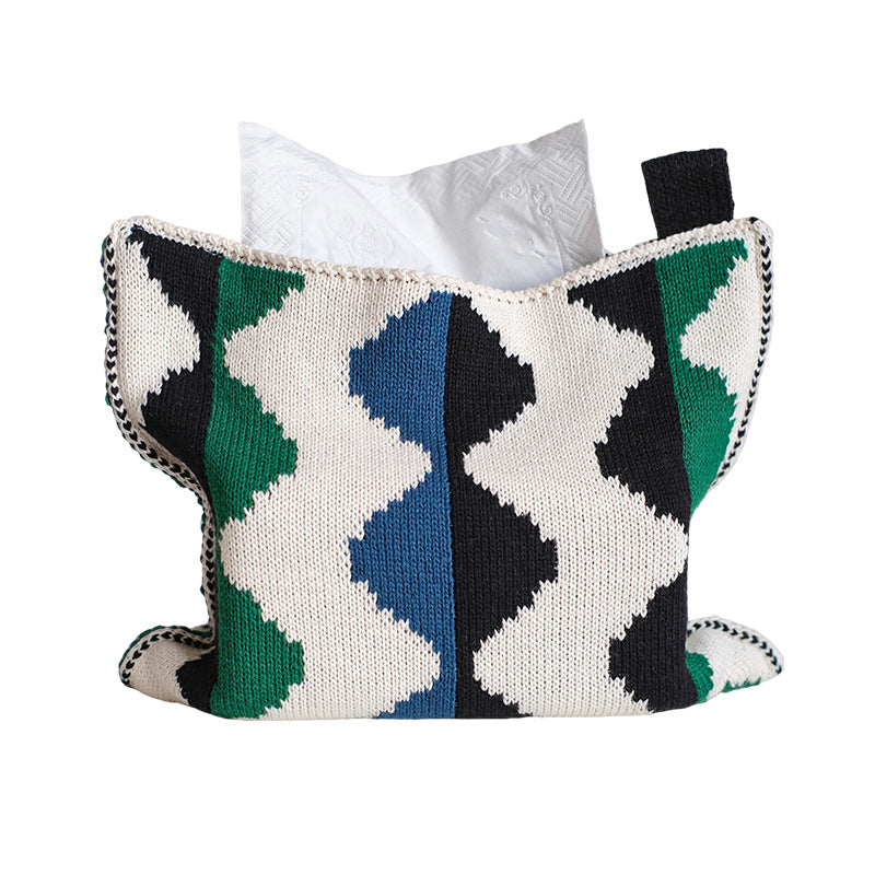 Nordic Knit Tissue Box Cover - Polyester & Cotton Blend, Multi-Surface Storage for Living Room, Sofa, Car