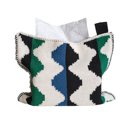 Nordic Knit Tissue Box Cover - Polyester & Cotton Blend, Multi-Surface Storage for Living Room, Sofa, Car