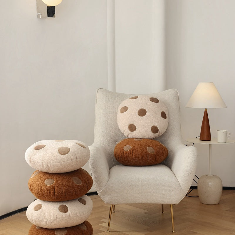 Chocolate Chip Cookie Pillow - Comfy Round Cushion for Sofa/Bed Decor | Soft Polyester & PP Cotton | Cute Cartoon Design