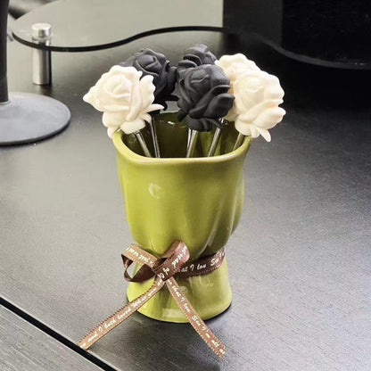 Ceramic Fruit Fork Bouquet Holder - Elegant Kitchen & Dessert Table Organizer with Floral Design, Durable Eco-Friendly Material