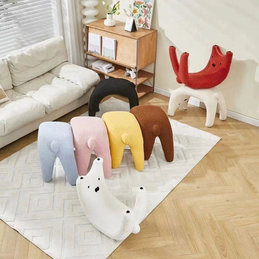 Nordic Modern Entryway Ottoman Bench - Plush Teddy Fabric, Heavy-Duty Carbon Steel Frame - Cat-Inspired Design
