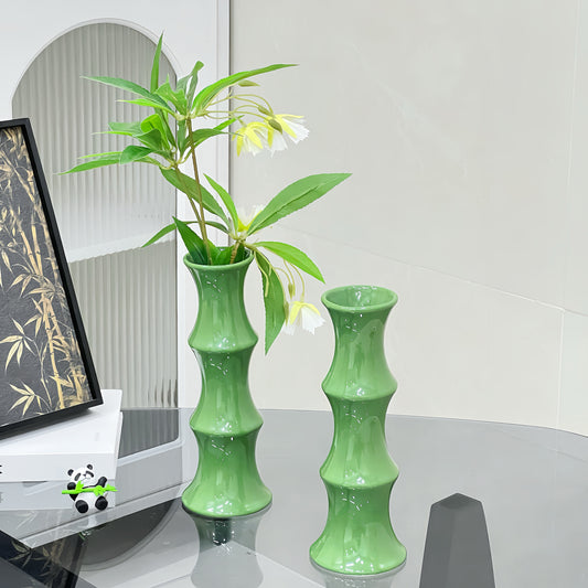 Modern Minimalist Ceramic Bamboo Vase - Red & Green, Ideal for Flower Arranging, Decoration & More