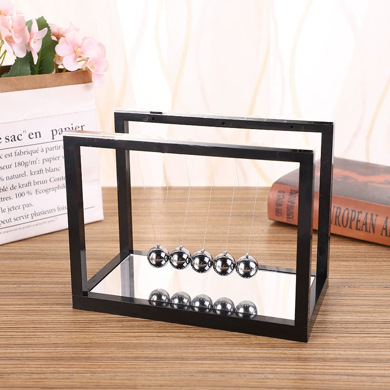 Mirror-Finish Newton's Cradle Kinetic Art – Black European-Style Desk Decor for Home & Office | Zen Gift for Professionals & Science