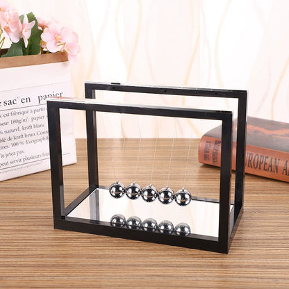 Mirror-Finish Newton's Cradle Kinetic Art – Black European-Style Desk Decor for Home & Office | Zen Gift for Professionals & Science