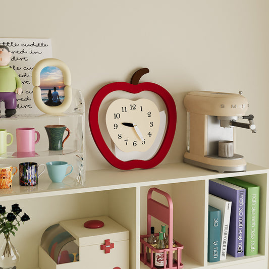 Scandinavian Apple-Shaped Wall Clock with Pendulum - 35x37cm, Silent Modern Decor for Living Room, Bedroom