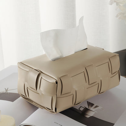 Luxury Leather Woven Tissue Box Cover - Diamond Pattern, Waterproof, for Living Room, Car & Bathroom