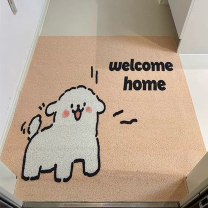 Cartoon Line Art Puppy PVC Carved Pile Coir Mat - Anti-Slip, Dirt-Resistant Entryway Rug for Easy Cleaning