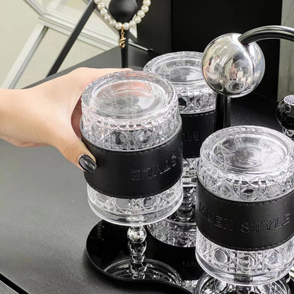 Premium Cream Style Luxury Drinkware Set - Lead-Free Glass Cups with Acrylic Tray, Modern Home Entertaining Essentials