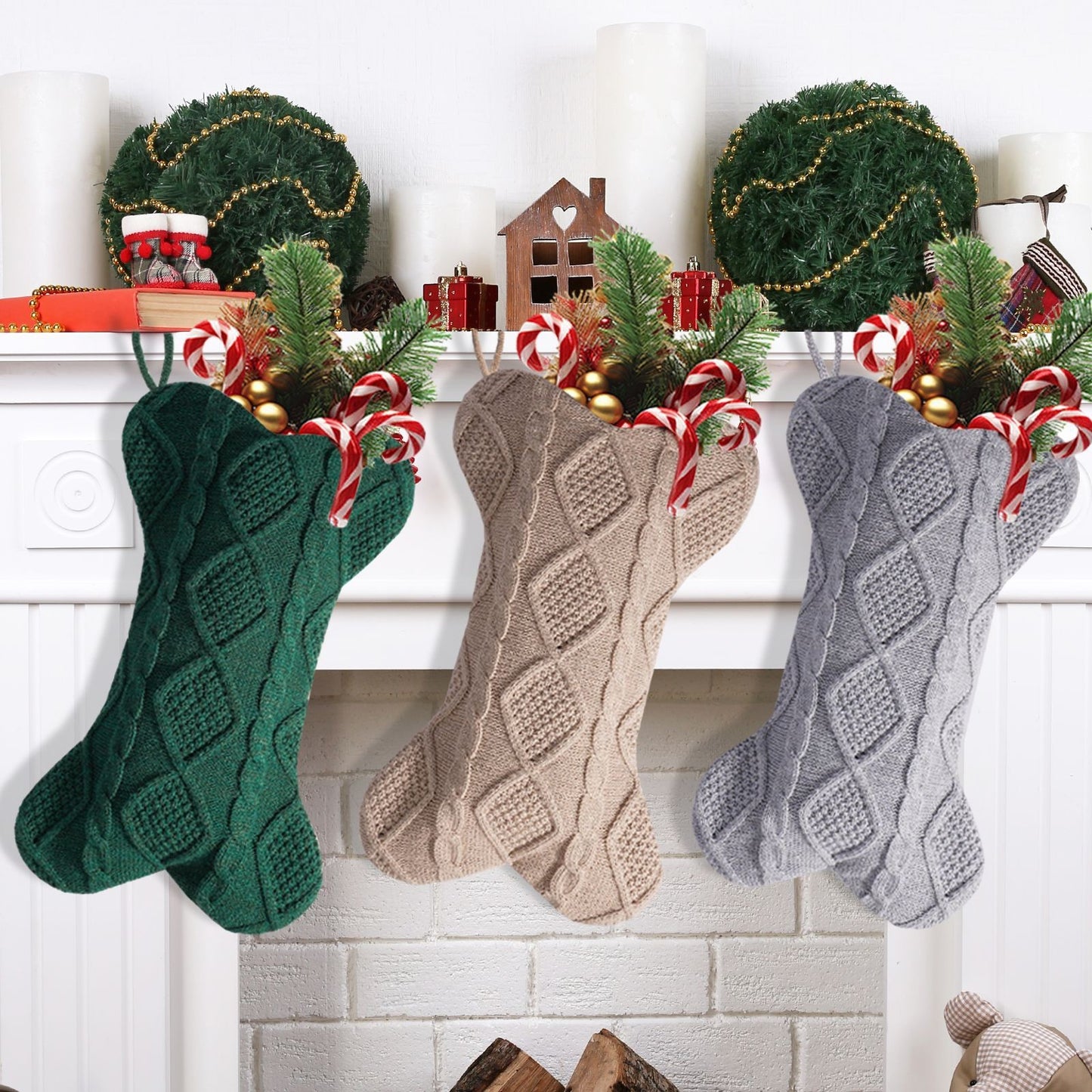 18" Monogram Knitted Christmas Stocking with Bone Initial – Personalized Embroidered Xmas Stocking for Dogs, Family Holiday Decor (Green, Letter V)