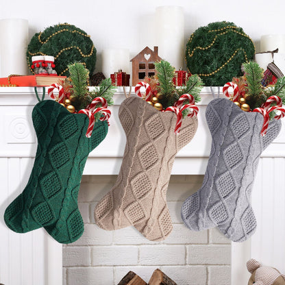 18" Monogram Knitted Christmas Stocking with Bone Initial – Personalized Embroidered Xmas Stocking for Dogs, Family Holiday Decor (Green, Letter V)