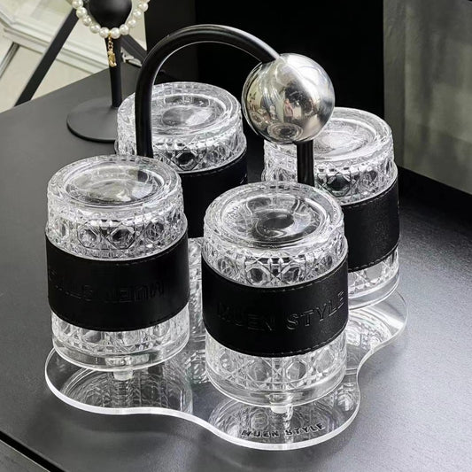 Premium Cream Style Luxury Drinkware Set - Lead-Free Glass Cups with Acrylic Tray, Modern Home Entertaining Essentials