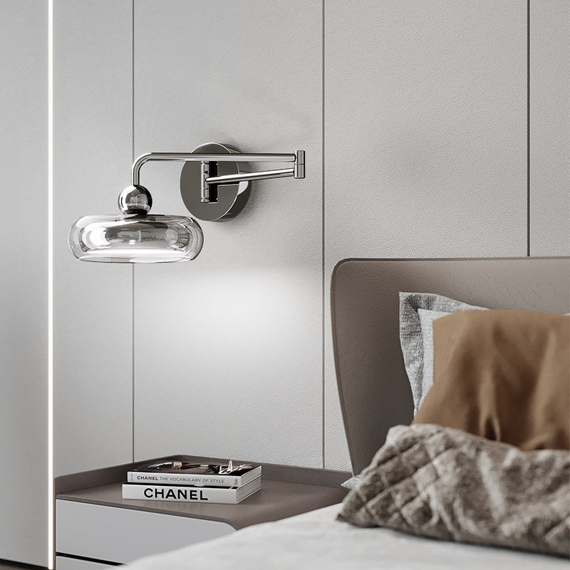 Italian Minimalist Wall Lamp - Smoked Glass & Sleek Metal Bedside Light (Eye-Comfort & Trending Style)