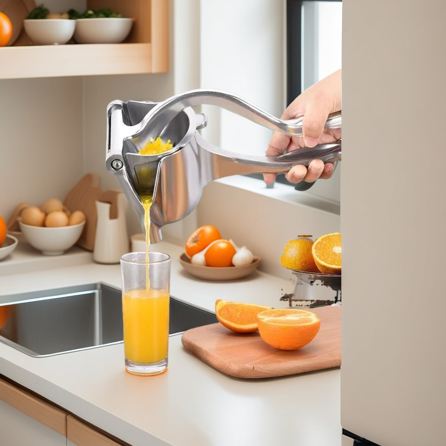 Aluminum Manual Juicer for Fruits - Multifunctional Hand Press Juice Extractor, Compact & Effort-Saving for Home Use