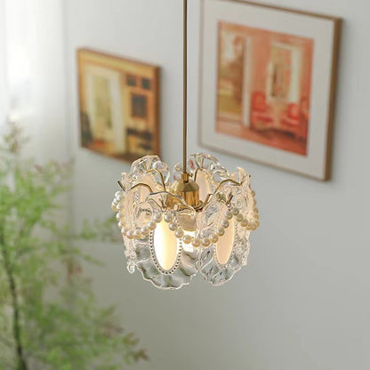 French-Inspired Luxe Pendant Light - 3-Color LED Modern Chandelier for Dining, Bedroom, Entryway | Glass & Metal Dimmable Hanging Lamp