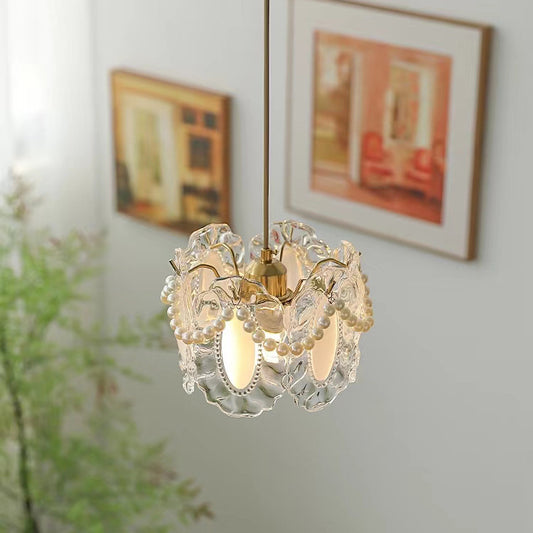 French-Inspired Luxe Pendant Light - 3-Color LED Modern Chandelier for Dining, Bedroom, Entryway | Glass & Metal Dimmable Hanging Lamp