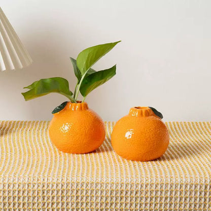 Handcrafted Creative Orange-Shaped Ceramic Vase - Glazed Water Planter for Pothos, Floral Arrangements & Desk/Office Decor