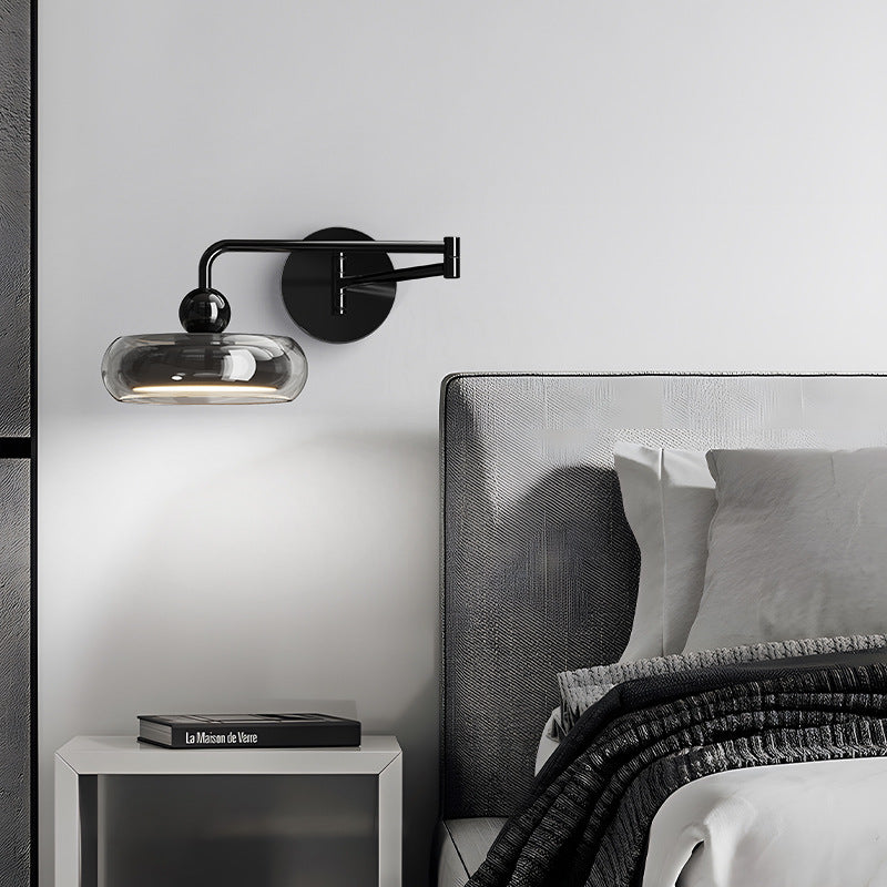 Italian Minimalist Wall Lamp - Smoked Glass & Sleek Metal Bedside Light (Eye-Comfort & Trending Style)