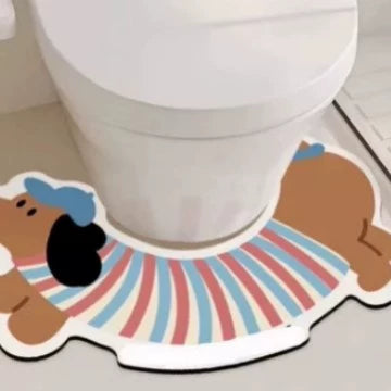 Cute Dachshund Bathroom U-Shaped Diatom Mud Mat - Non-Slip Absorbent Floor Mat for Toilet/Shower, Pet-Friendly Anti-Splash Urine Guard