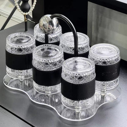 Premium Cream Style Luxury Drinkware Set - Lead-Free Glass Cups with Acrylic Tray, Modern Home Entertaining Essentials