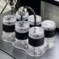Premium Cream Style Luxury Drinkware Set - Lead-Free Glass Cups with Acrylic Tray, Modern Home Entertaining Essentials
