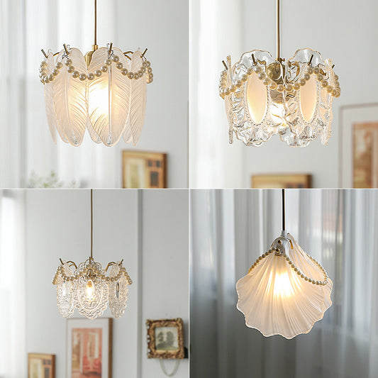 French-Inspired Luxe Pendant Light - 3-Color LED Modern Chandelier for Dining, Bedroom, Entryway | Glass & Metal Dimmable Hanging Lamp