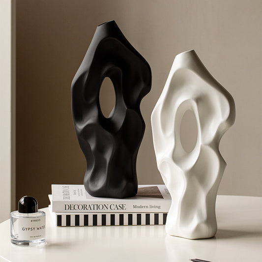 【Vintage Ceramic Floor Vase】Modern Zen Home Decor - Handcrafted Feng Shui Vase for Dry Flowers, Perfect for Condo & Studio