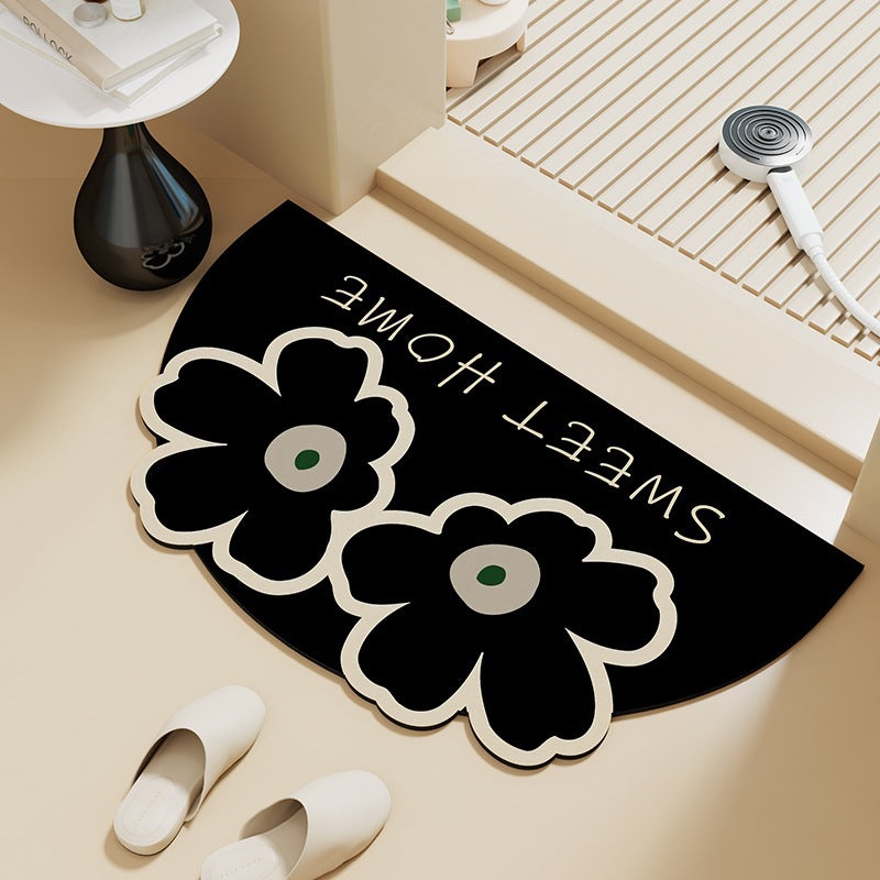 Cartoon Print Semi-Circle Bath Mat - Super Absorbent Algae Silica, Anti-Slip & Easy Clean | Kids-Friendly Bathroom Rug for Humid Climates