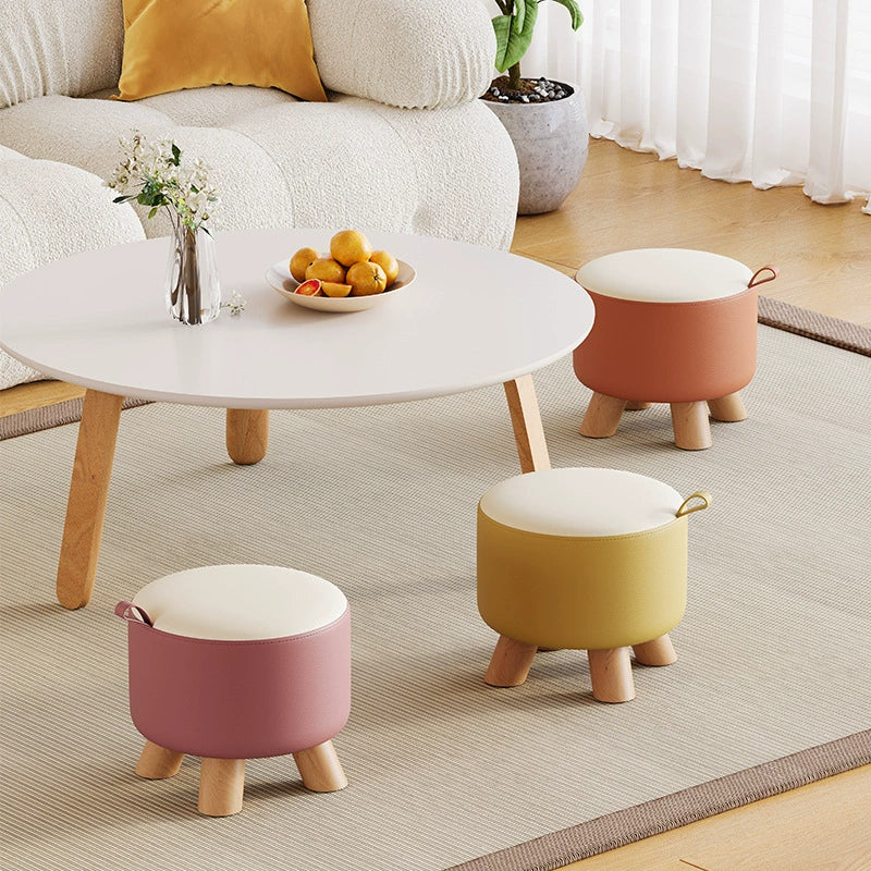 Modern Solid Wood Stool - Versatile Upholstered Ottoman with Handle for Entryway, Living Room, or Bedroom