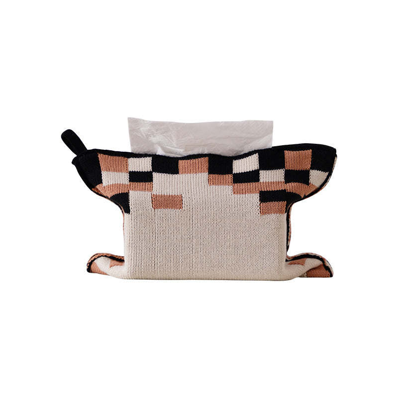 Nordic Knit Tissue Box Cover - Polyester & Cotton Blend, Multi-Surface Storage for Living Room, Sofa, Car