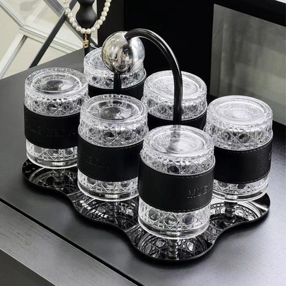 Premium Cream Style Luxury Drinkware Set - Lead-Free Glass Cups with Acrylic Tray, Modern Home Entertaining Essentials