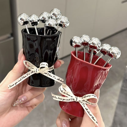 Ceramic Fruit Fork Bouquet Holder - Elegant Kitchen & Dessert Table Organizer with Floral Design, Durable Eco-Friendly Material