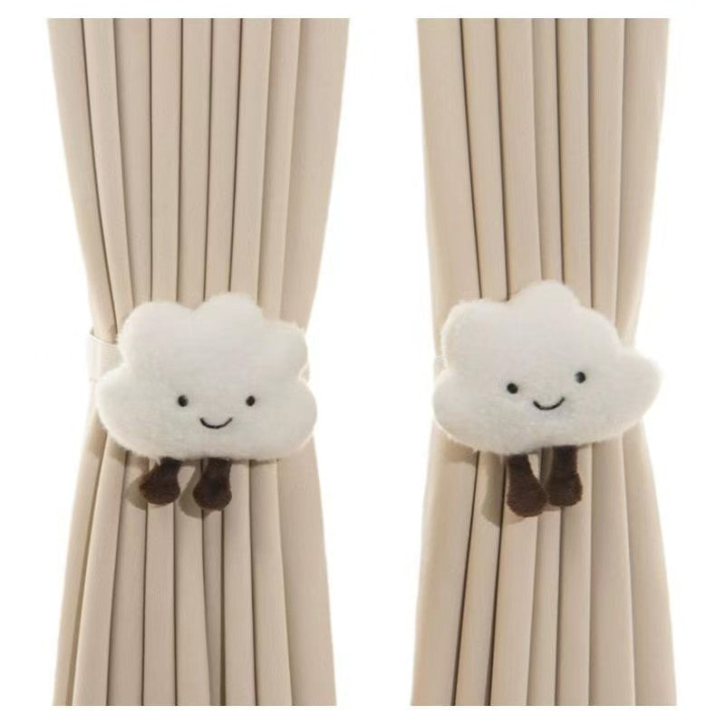 Cute Cartoon Cloud Plush Curtain Tiebacks - Modern Nursery & Bedroom Decor, Soft Fabric Holders for Curtains