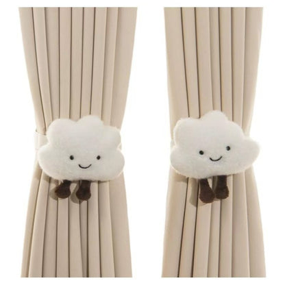 Cute Cartoon Cloud Plush Curtain Tiebacks - Modern Nursery & Bedroom Decor, Soft Fabric Holders for Curtains