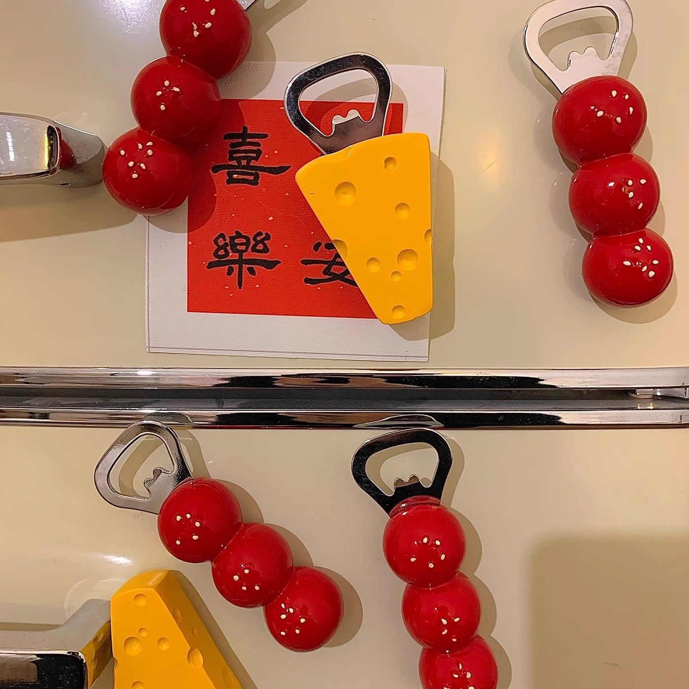 Playful Fridge Magnet Bottle Opener - Cute Candy Hawthorn & Cheese Design (Stainless Steel)